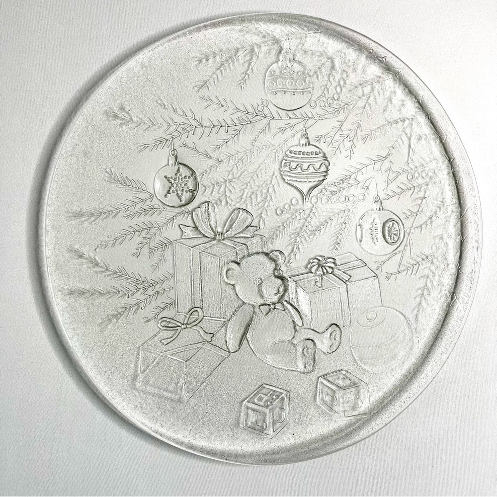 Christmas Party Platter Clear Glass Embossed